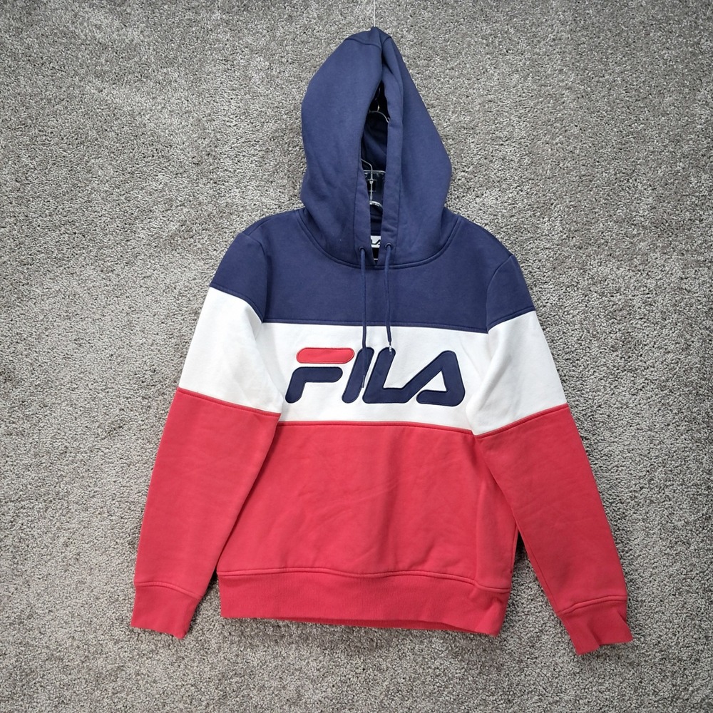Fila Mens Colorblock Logo Pullover Hoodie Navy White Red Size Medium 8307